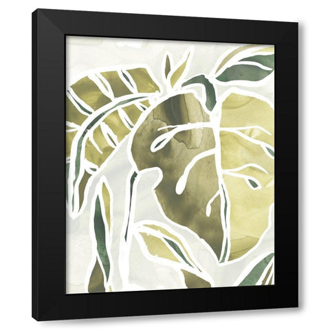 Batik Leaves II Black Modern Wood Framed Art Print with Double Matting by Vess, June Erica