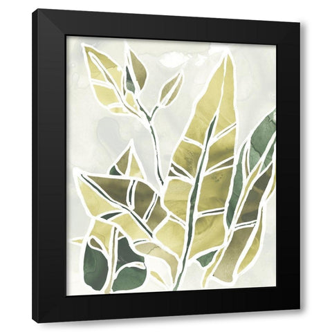 Batik Leaves III Black Modern Wood Framed Art Print by Vess, June Erica