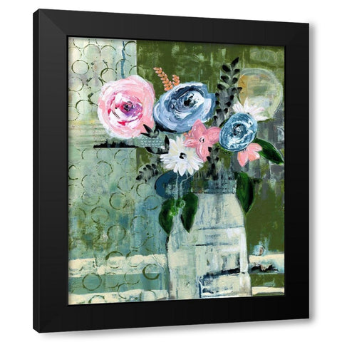 Modern Floral Circle Black Modern Wood Framed Art Print by Daavettila, Tara