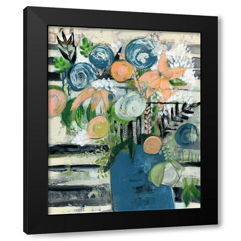 Modern Floral Stripe Black Modern Wood Framed Art Print with Double Matting by Daavettila, Tara