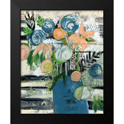 Modern Floral Stripe Black Modern Wood Framed Art Print by Daavettila, Tara