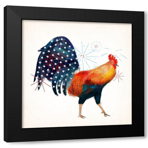 Rooster Fireworks II Black Modern Wood Framed Art Print by Borges, Victoria