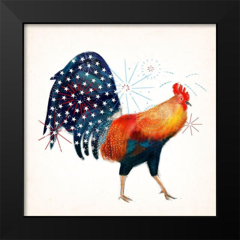 Rooster Fireworks II Black Modern Wood Framed Art Print by Borges, Victoria
