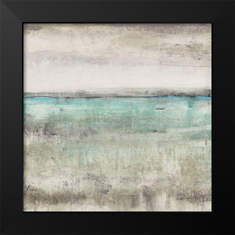 Aqua Horizon II Black Modern Wood Framed Art Print by OToole, Tim