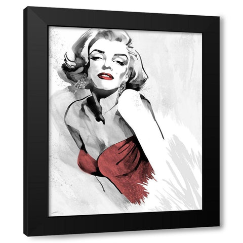Marilyns Pose Red Dress Black Modern Wood Framed Art Print by Rahim, Ellie