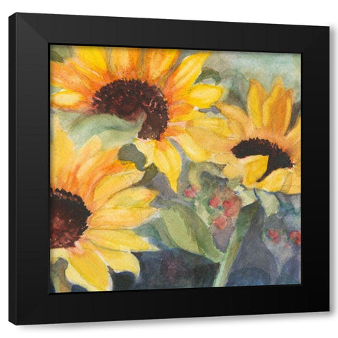 Sunflowers in Watercolor II Black Modern Wood Framed Art Print with Double Matting by Iafrate, Sandra