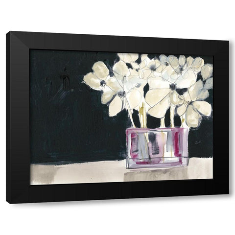 White Flowers in Fuchsia I Black Modern Wood Framed Art Print with Double Matting by Goldberger, Jennifer
