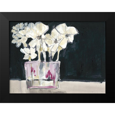 White Flowers in Fuchsia II Black Modern Wood Framed Art Print by Goldberger, Jennifer