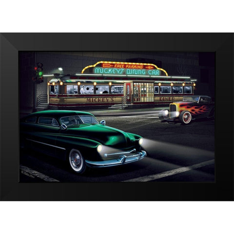 Diners and Cars II Black Modern Wood Framed Art Print by Flint, Helen