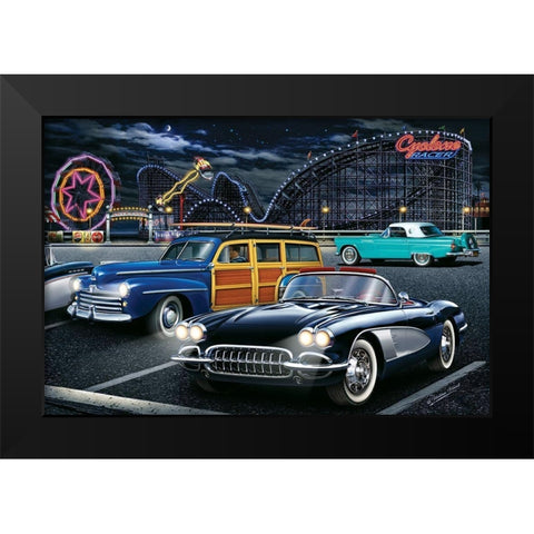 Diners and Cars III Black Modern Wood Framed Art Print by Flint, Helen