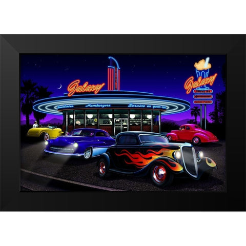 Diners and Cars VII Black Modern Wood Framed Art Print by Flint, Helen