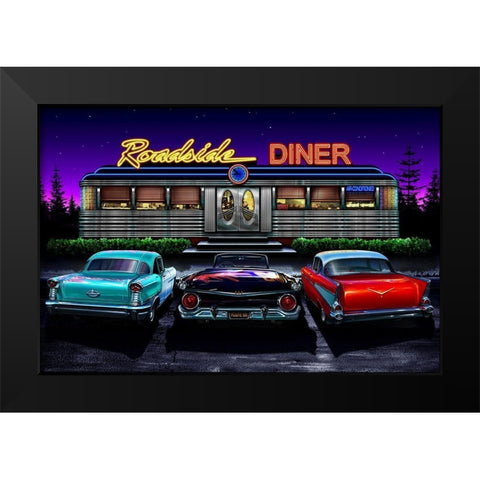 Diners and Cars VIII Black Modern Wood Framed Art Print by Flint, Helen