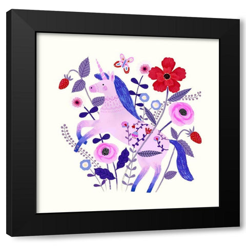 Folk Unicorn II Black Modern Wood Framed Art Print with Double Matting by Borges, Victoria
