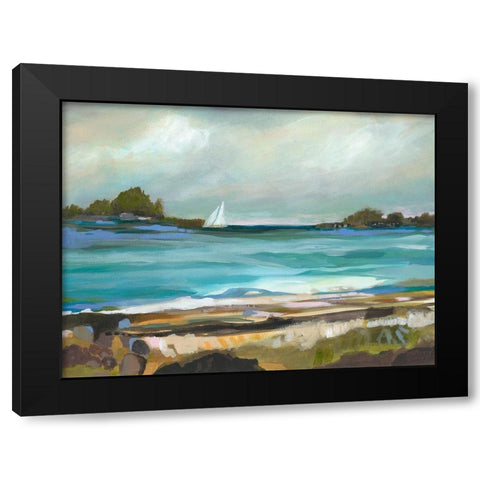 Seaside View I Black Modern Wood Framed Art Print with Double Matting by Fields, Karen