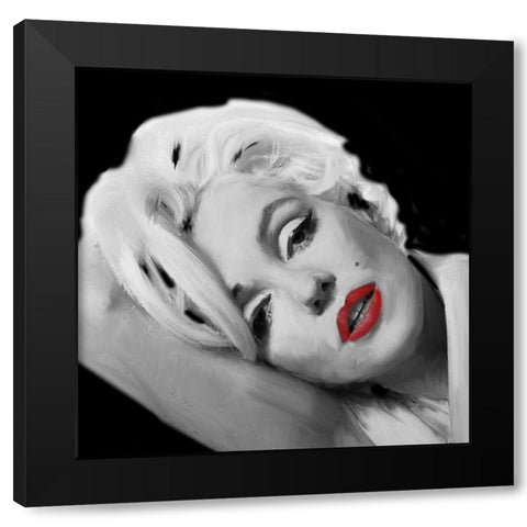 Marilyns Lips Black Modern Wood Framed Art Print with Double Matting by Michaels, Jerry