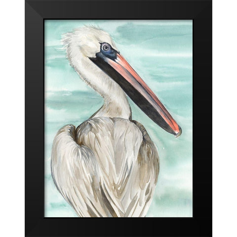 Turquoise Pelican I Black Modern Wood Framed Art Print by Parker, Jennifer Paxton