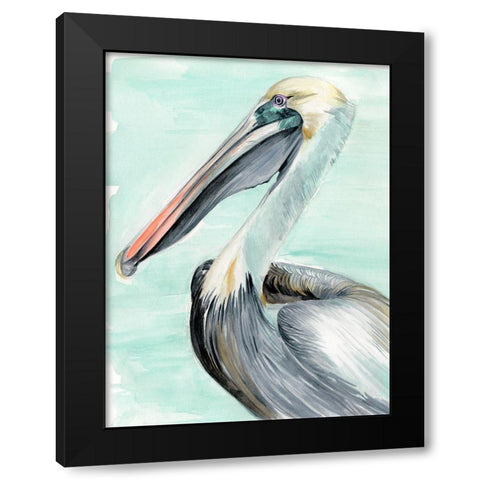 Turquoise Pelican II Black Modern Wood Framed Art Print with Double Matting by Parker, Jennifer Paxton