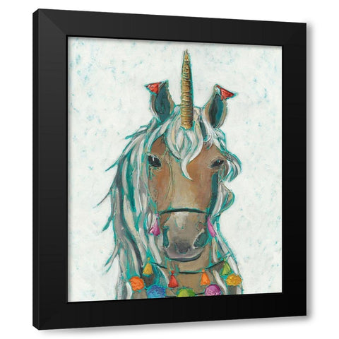 Fiesta Unicorn II Black Modern Wood Framed Art Print by Zarris, Chariklia