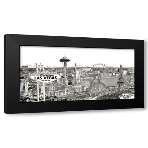 Vegas Skyline in BandW Black Modern Wood Framed Art Print by Wang, Melissa