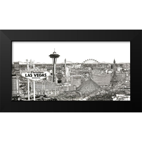 Vegas Skyline in BandW Black Modern Wood Framed Art Print by Wang, Melissa