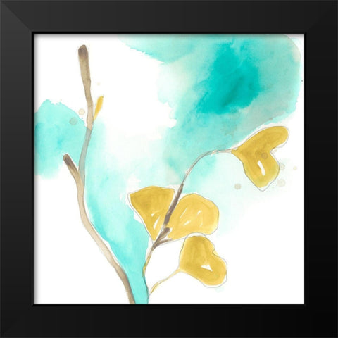 Teal and Ochre Ginko I Black Modern Wood Framed Art Print by Vess, June Erica