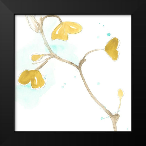 Teal and Ochre Ginko II Black Modern Wood Framed Art Print by Vess, June Erica