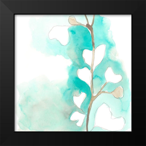 Teal and Ochre Ginko III Black Modern Wood Framed Art Print by Vess, June Erica