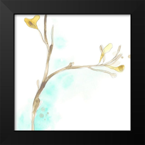 Teal and Ochre Ginko IV Black Modern Wood Framed Art Print by Vess, June Erica