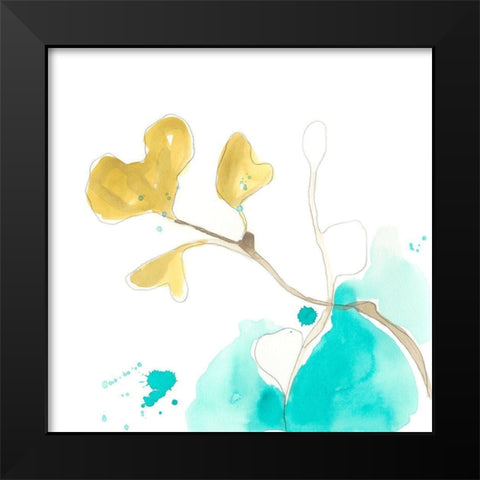 Teal and Ochre Ginko V Black Modern Wood Framed Art Print by Vess, June Erica