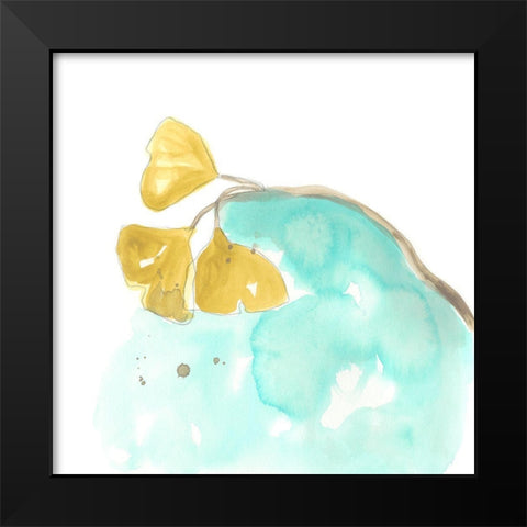 Teal and Ochre Ginko VI Black Modern Wood Framed Art Print by Vess, June Erica