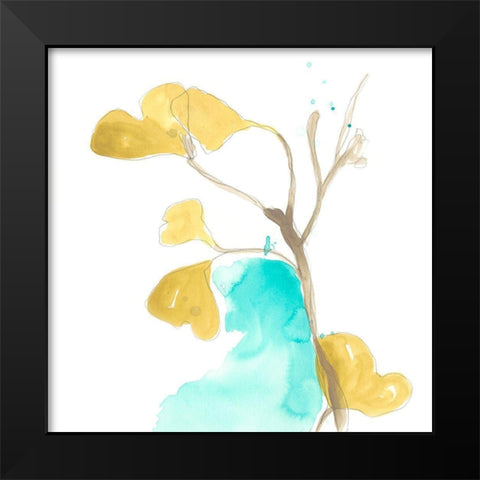 Teal and Ochre Ginko IX Black Modern Wood Framed Art Print by Vess, June Erica