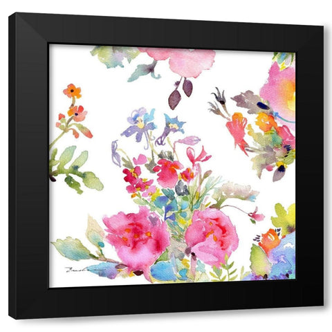 Watercolor Flower Composition I Black Modern Wood Framed Art Print with Double Matting by Evelia Designs