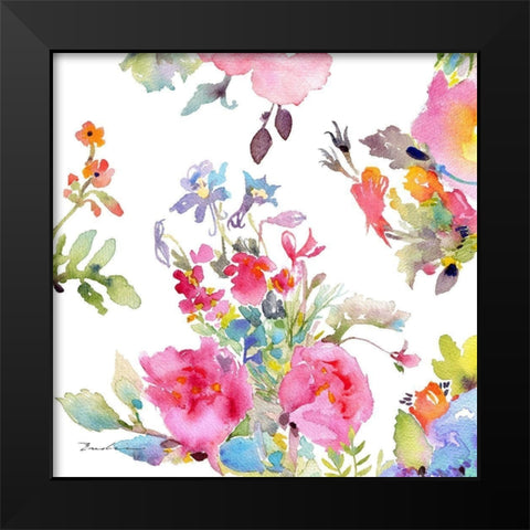 Watercolor Flower Composition I Black Modern Wood Framed Art Print by Evelia Designs