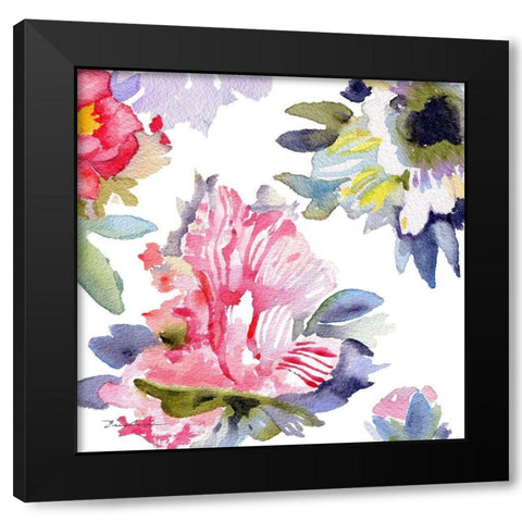 Watercolor Flower Composition VII Black Modern Wood Framed Art Print with Double Matting by Evelia Designs