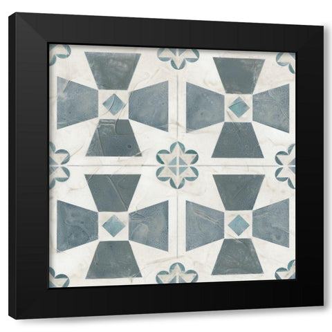 Teal Tile Collection IV Black Modern Wood Framed Art Print with Double Matting by Vess, June Erica