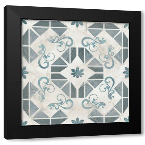 Teal Tile Collection VI Black Modern Wood Framed Art Print with Double Matting by Vess, June Erica