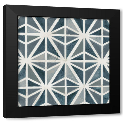 Teal Tile Collection VII Black Modern Wood Framed Art Print with Double Matting by Vess, June Erica