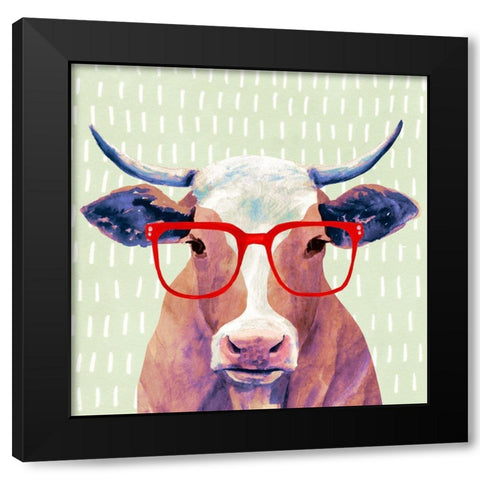 Bespectacled Bovine I Black Modern Wood Framed Art Print with Double Matting by Borges, Victoria