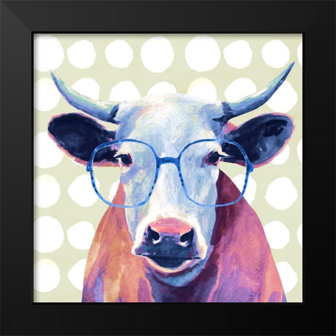 Bespectacled Bovine II Black Modern Wood Framed Art Print by Borges, Victoria