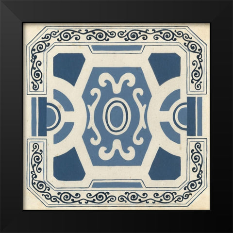 Indigo Motif V Black Modern Wood Framed Art Print by Vess, June Erica