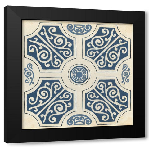 Indigo Motif VII Black Modern Wood Framed Art Print by Vess, June Erica