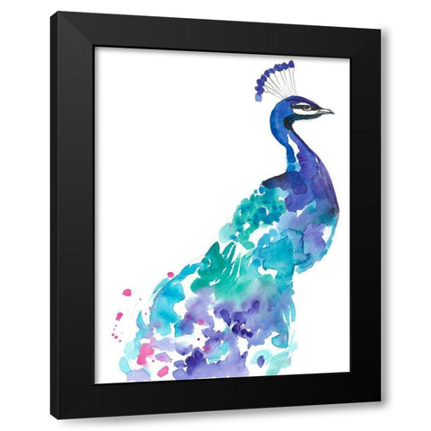Peacock Splash I Black Modern Wood Framed Art Print by Goldberger, Jennifer