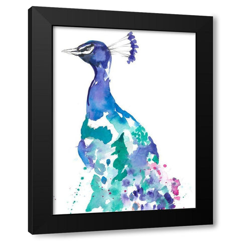 Peacock Splash II Black Modern Wood Framed Art Print by Goldberger, Jennifer