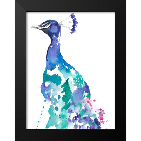 Peacock Splash II Black Modern Wood Framed Art Print by Goldberger, Jennifer
