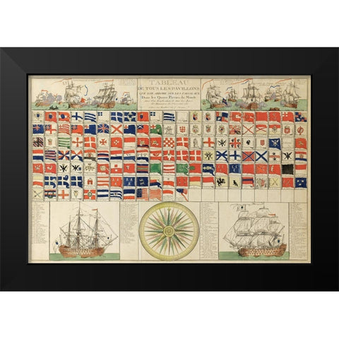 Sea Flags of all Nations Black Modern Wood Framed Art Print by Mondhare, Louis Joseph