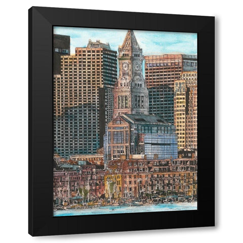 US Cityscape-Boston Black Modern Wood Framed Art Print with Double Matting by Wang, Melissa