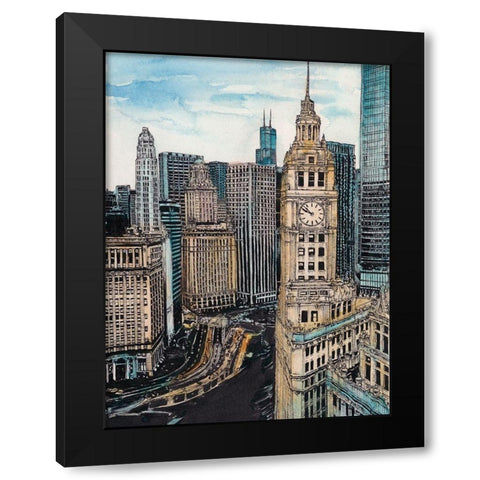 US Cityscape-Chicago Black Modern Wood Framed Art Print with Double Matting by Wang, Melissa