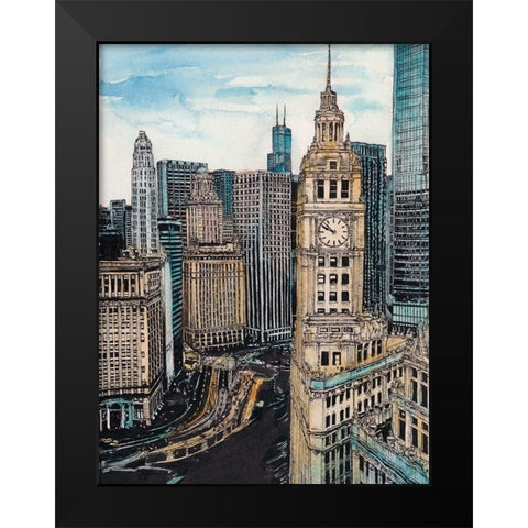 US Cityscape-Chicago Black Modern Wood Framed Art Print by Wang, Melissa