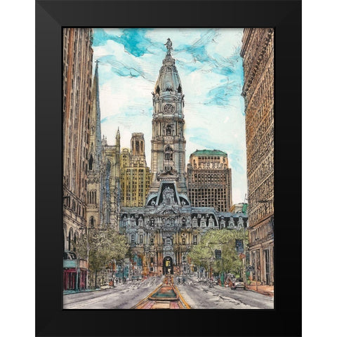 US Cityscape-Philadelphia Black Modern Wood Framed Art Print by Wang, Melissa