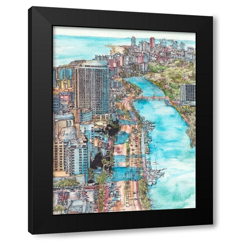 US Cityscape-Miami Black Modern Wood Framed Art Print with Double Matting by Wang, Melissa